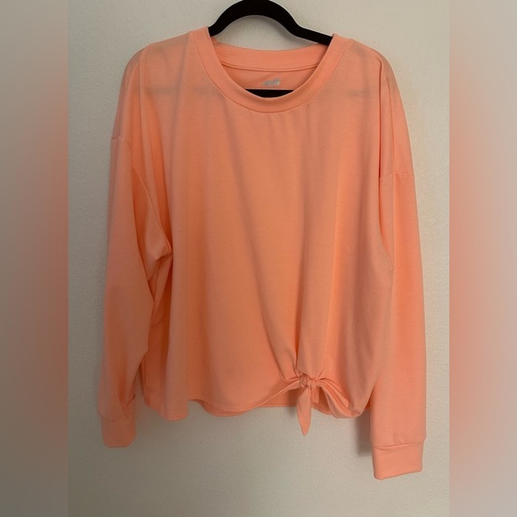 Peach Long Sleeve Tie-Front Athletic Top/Light Weight Sweatshirt - Picture 1 of 4